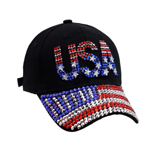 USA American Flag Bling Rhinestone Baseball Cap