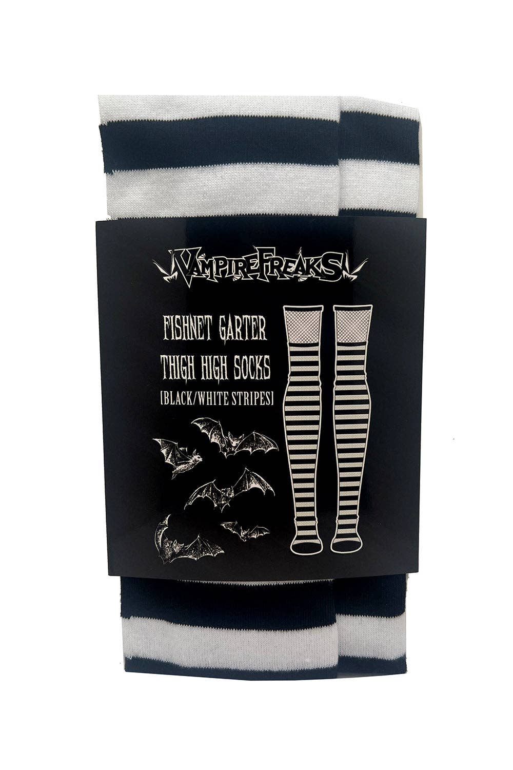 Fishnet Garter Thigh High Socks [Black/White]