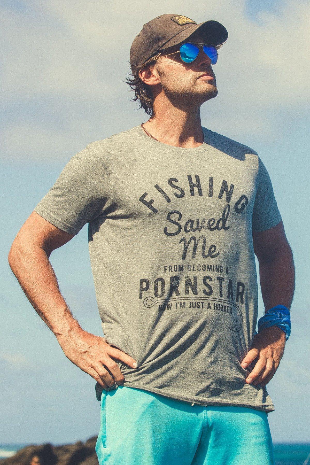 Funny Fishing Saved Me from Pornstar Men’s Graphic T-Shirt – Adult Meme Tee