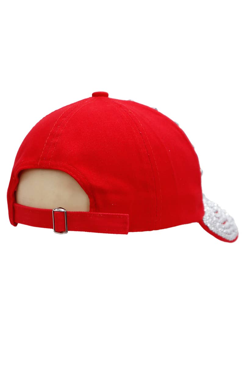 American Flag Stripe Bling Rhinestone Red Baseball Cap