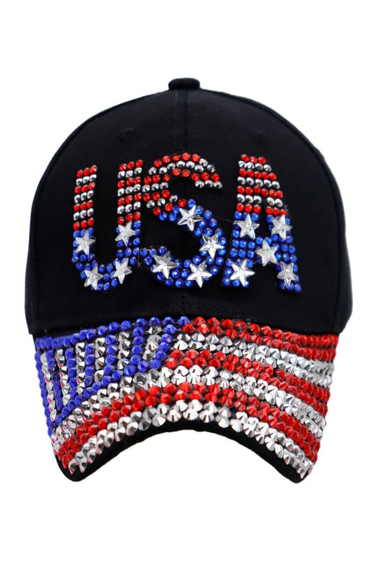 USA American Flag Bling Rhinestone Baseball Cap