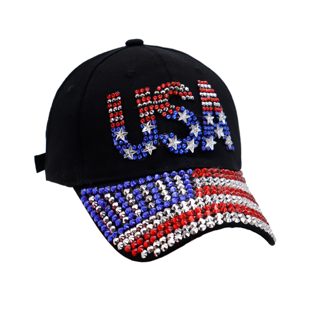 USA American Flag Bling Rhinestone Baseball Cap