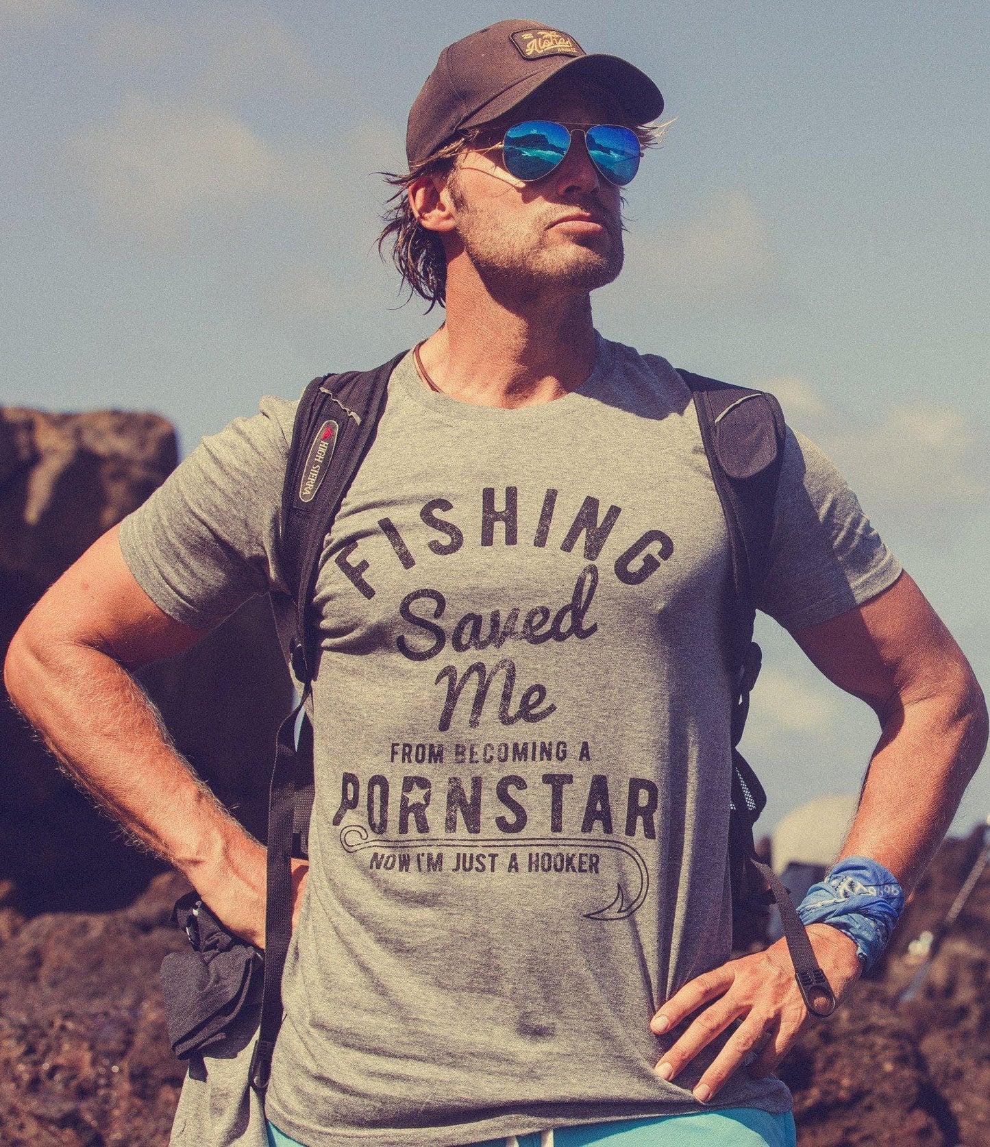Funny Fishing Saved Me from Pornstar Men’s Graphic T-Shirt – Adult Meme Tee